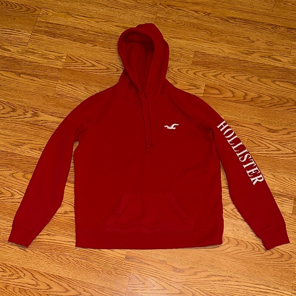 Hollister Other - Men’s Hollister Red Drawstring Hoodie with Chest and Sleeve Logo